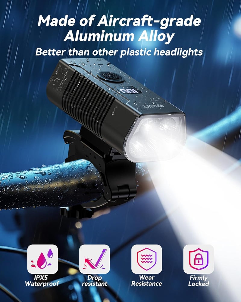 Prasky Bike Lights for Night Riding, USB Rechargeable Mountain Bicycle Headlight, Super Bright, Waterproof, 6+4 Light Modes Bike Light Set for Cyclists and Commuters - Image 4